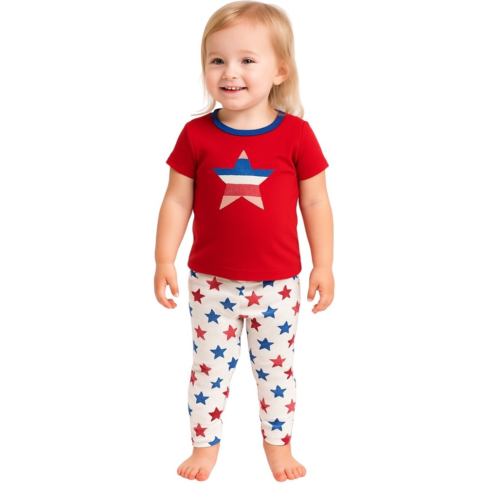 Bmagical Pajama Set 2T Red White Blue Patriotic Star Sleepwear USA Summer Comfy - Picture 1 of 9